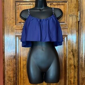 Royal Blue & White Ruffled Bikini Top